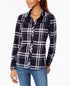 Polly Esther Juniors Lattice Trim Plaid Button Up Shirt